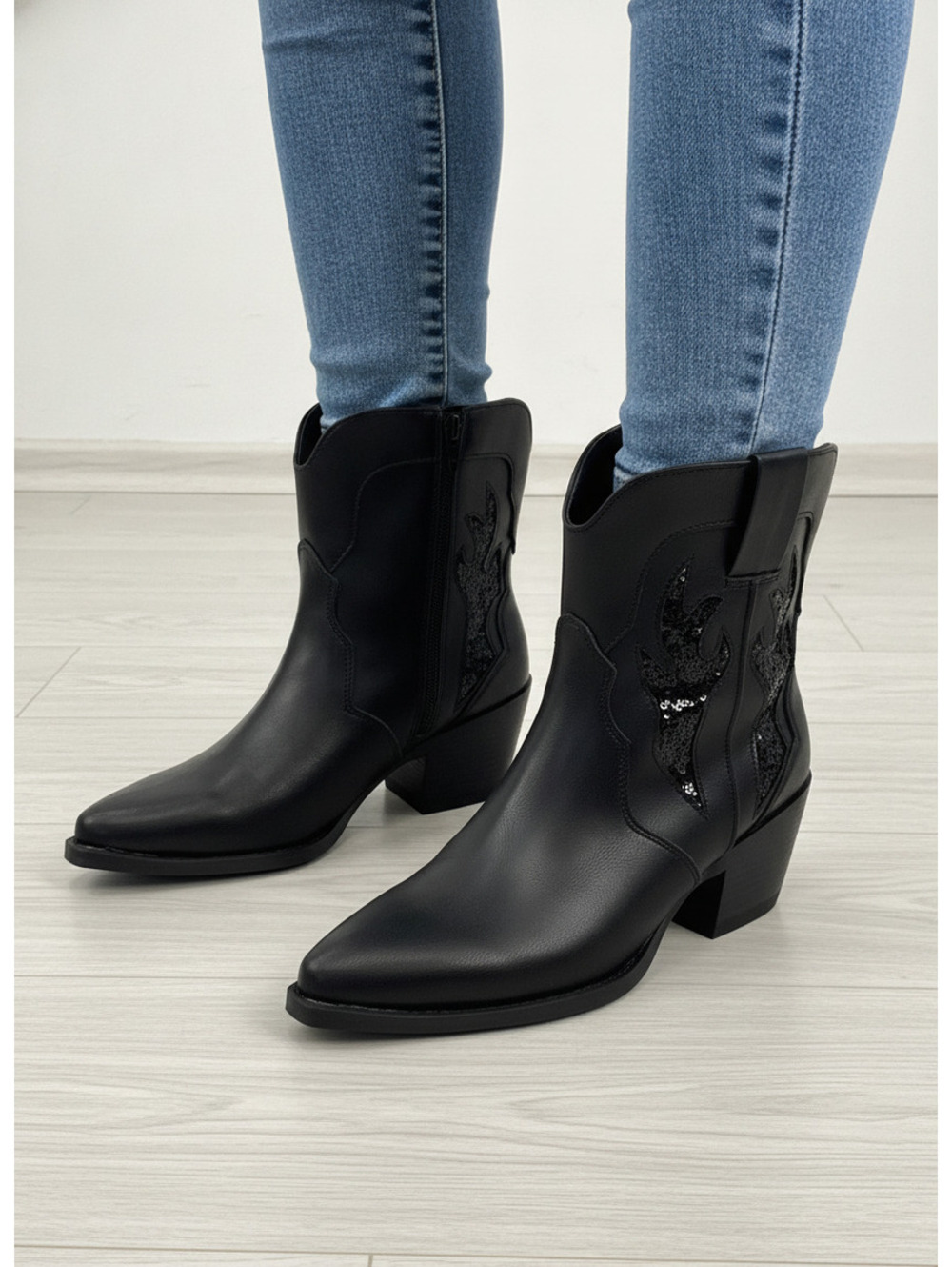 Wild Pair Lucief Black Western Ankle Boots, Size 7M